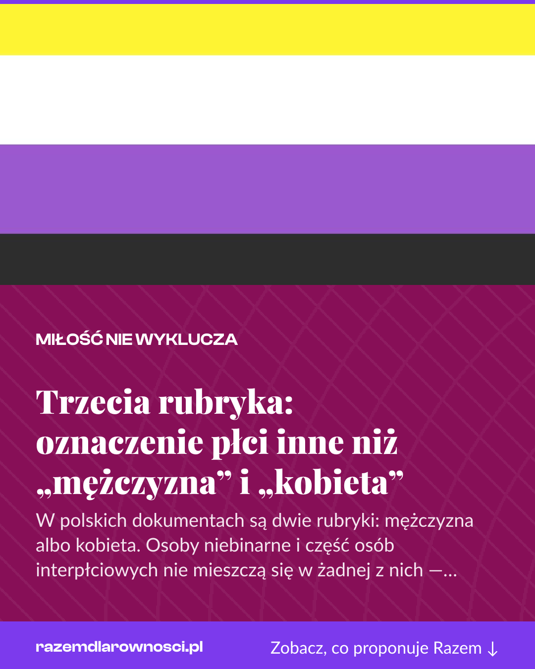 Grafika pionowa do udostępnienia: Trzecia rubryka: oznaczenie płci inne niż „mężczyzna” i „kobieta”