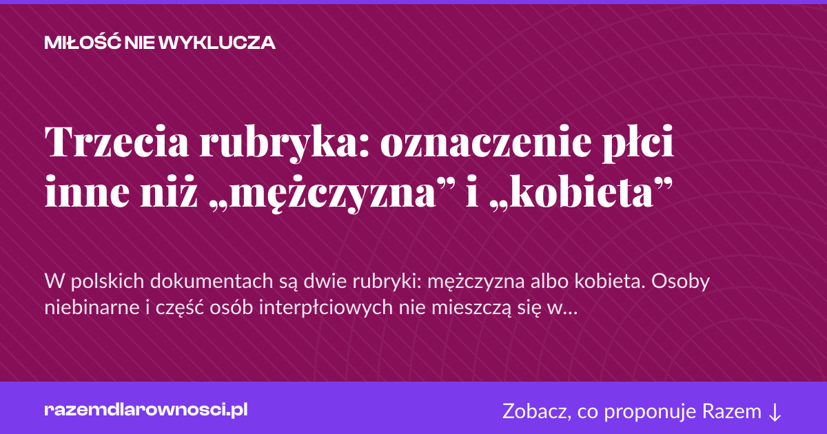 Karta social do udostępnienia: Trzecia rubryka: oznaczenie płci inne niż „mężczyzna” i „kobieta”