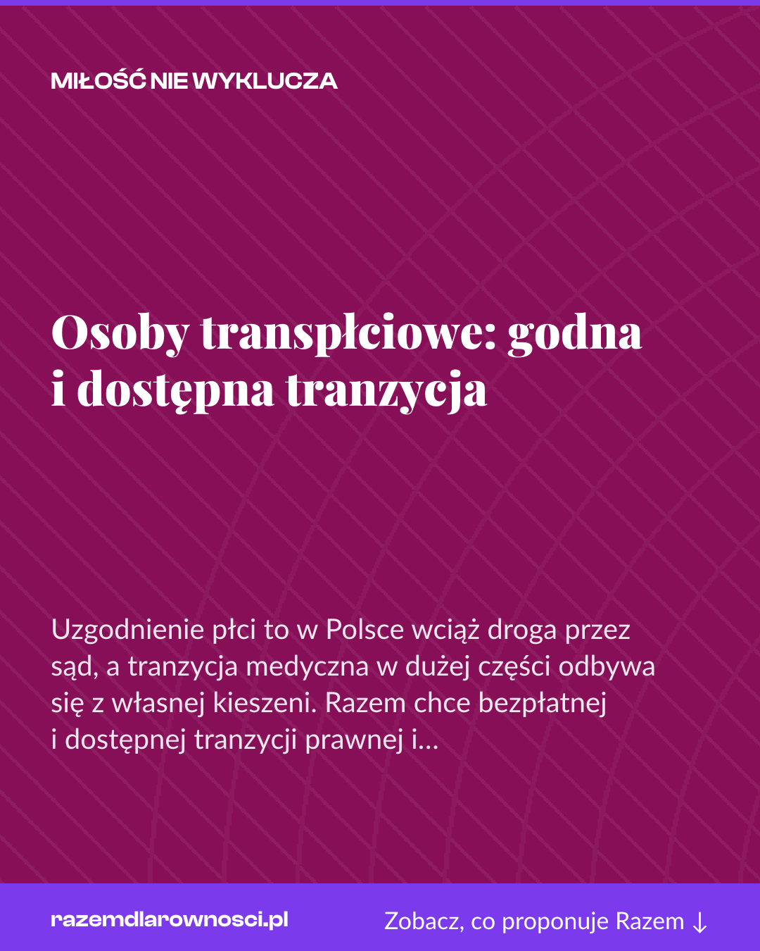 Grafika pionowa do udostępnienia: Osoby transpłciowe: godna i dostępna tranzycja